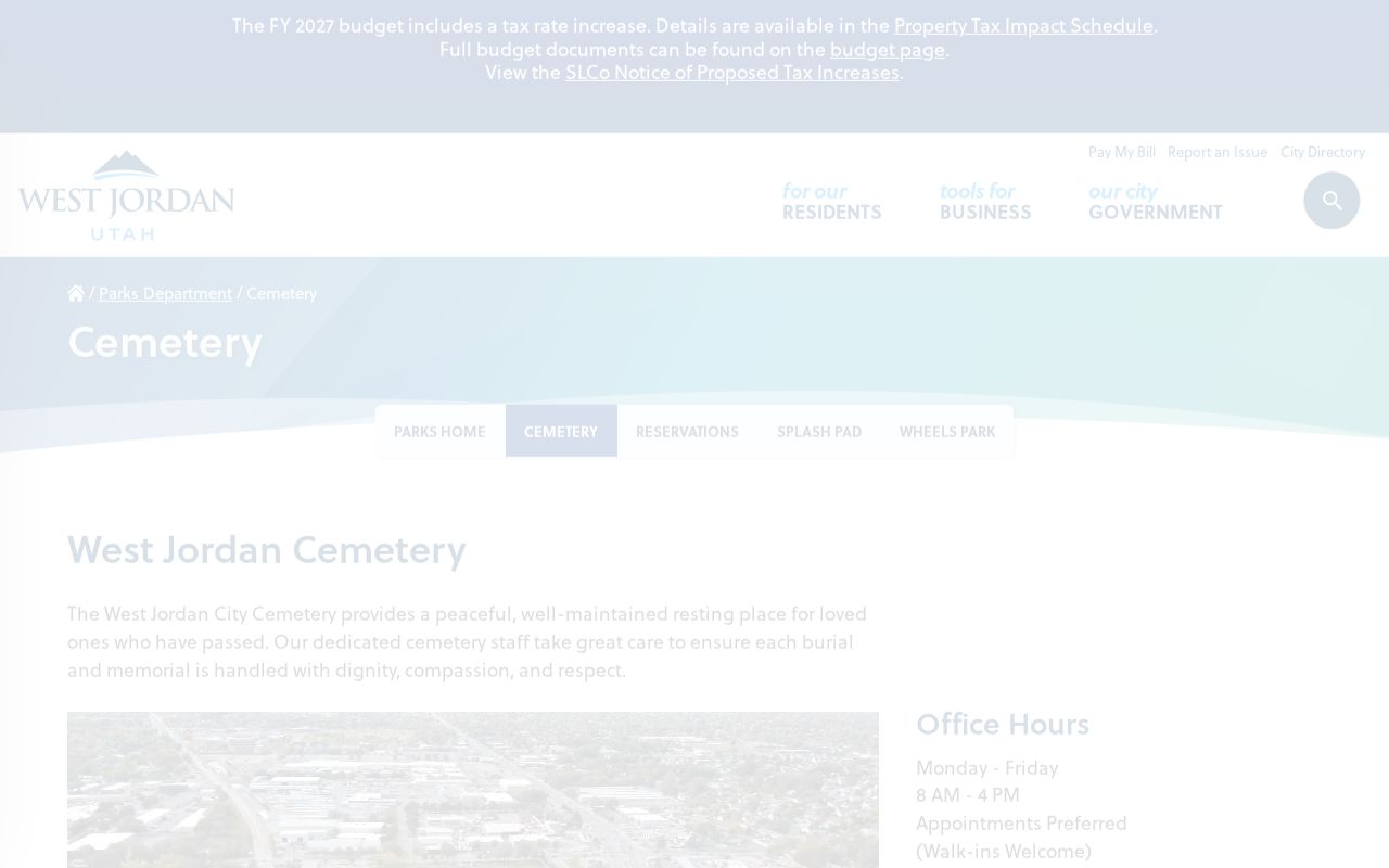 West Jordan city directory cemetery history resource
