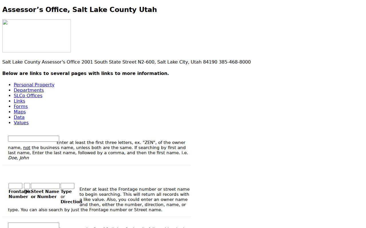 West Jordan street directory legacy assessor fields